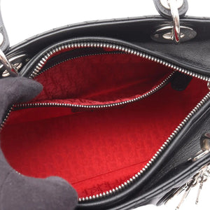 Dior Lady Dior Medium Black Cannage Lagbskin Silver