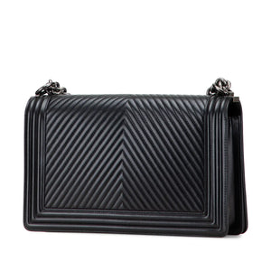 Chanel Boy Flap Medium Black Chevron Calfskin Ruthenium
