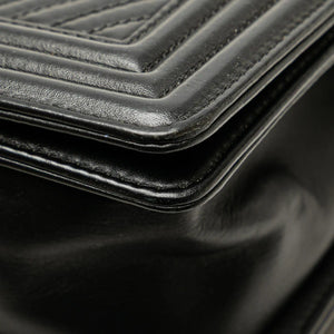 Chanel Boy Flap Medium Black Chevron Calfskin Ruthenium