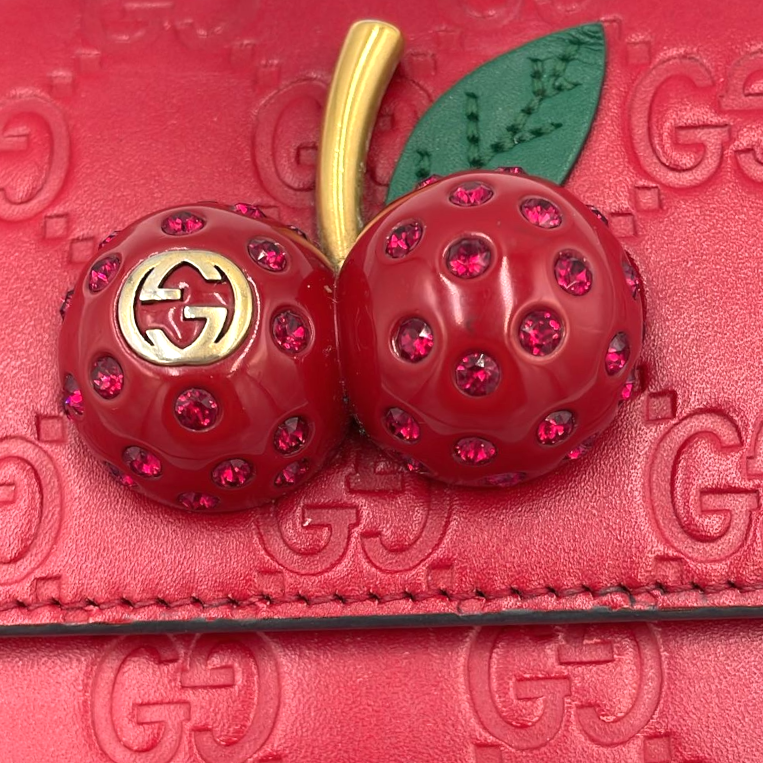 Gucci Guccissima Red Cherry Mini Crossbody Bag