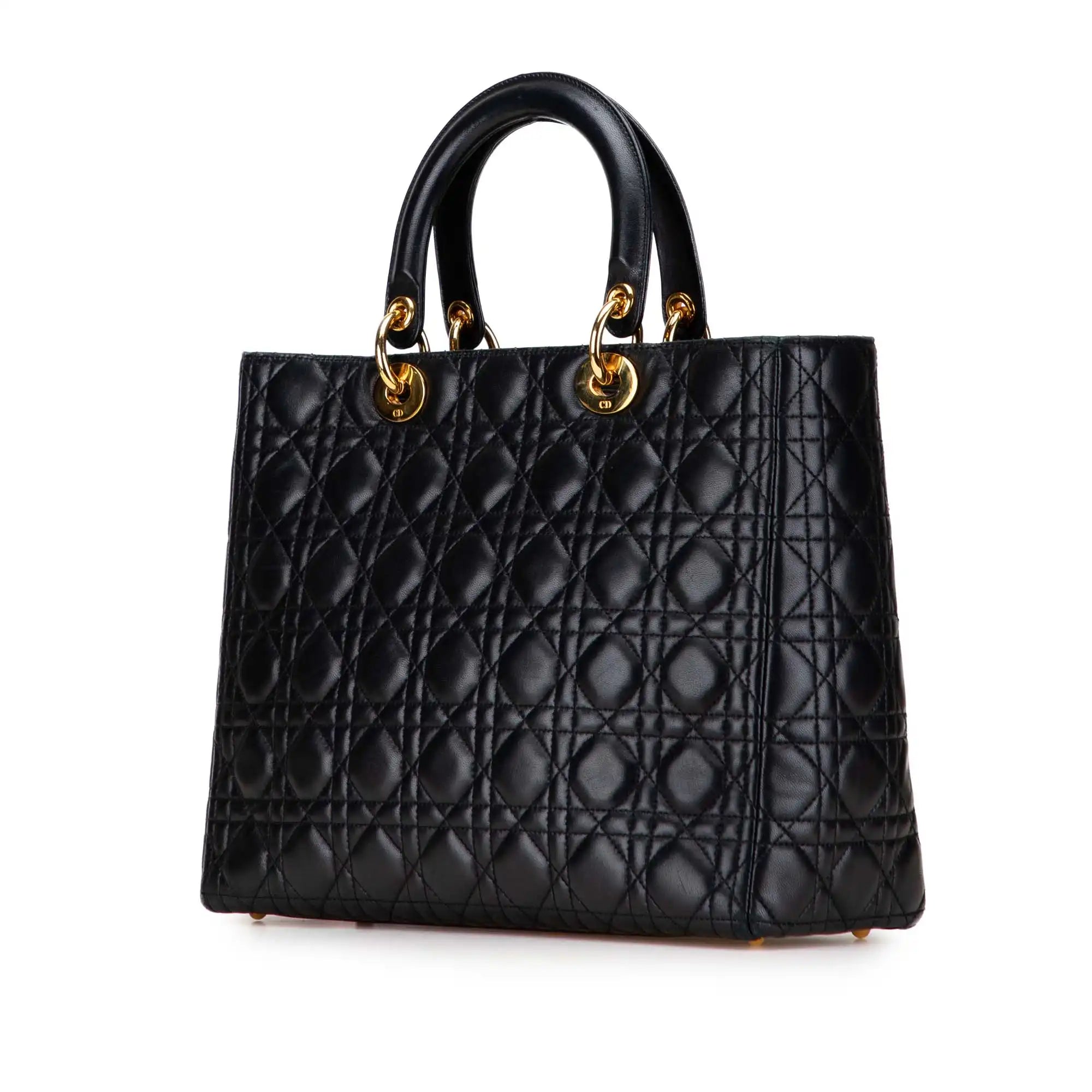 Dior Lady Dior Large Black Cannage Lambskin Gold