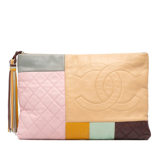 Chanel O Case Clutch Large Colorblock Patchwork Lambskin