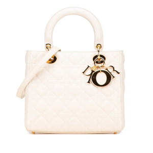 Dior Lady Dior Medium White Cannage Lambskin Gold