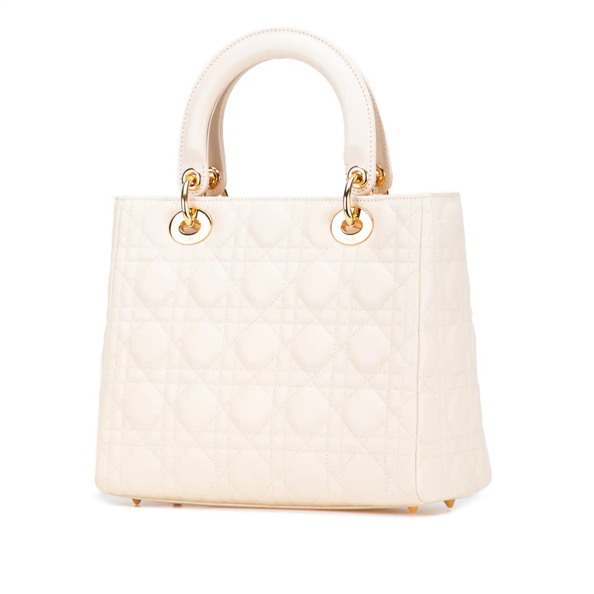 Dior Lady Dior Medium White Cannage Lambskin Gold