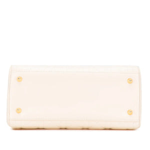 Dior Lady Dior Medium White Cannage Lambskin Gold