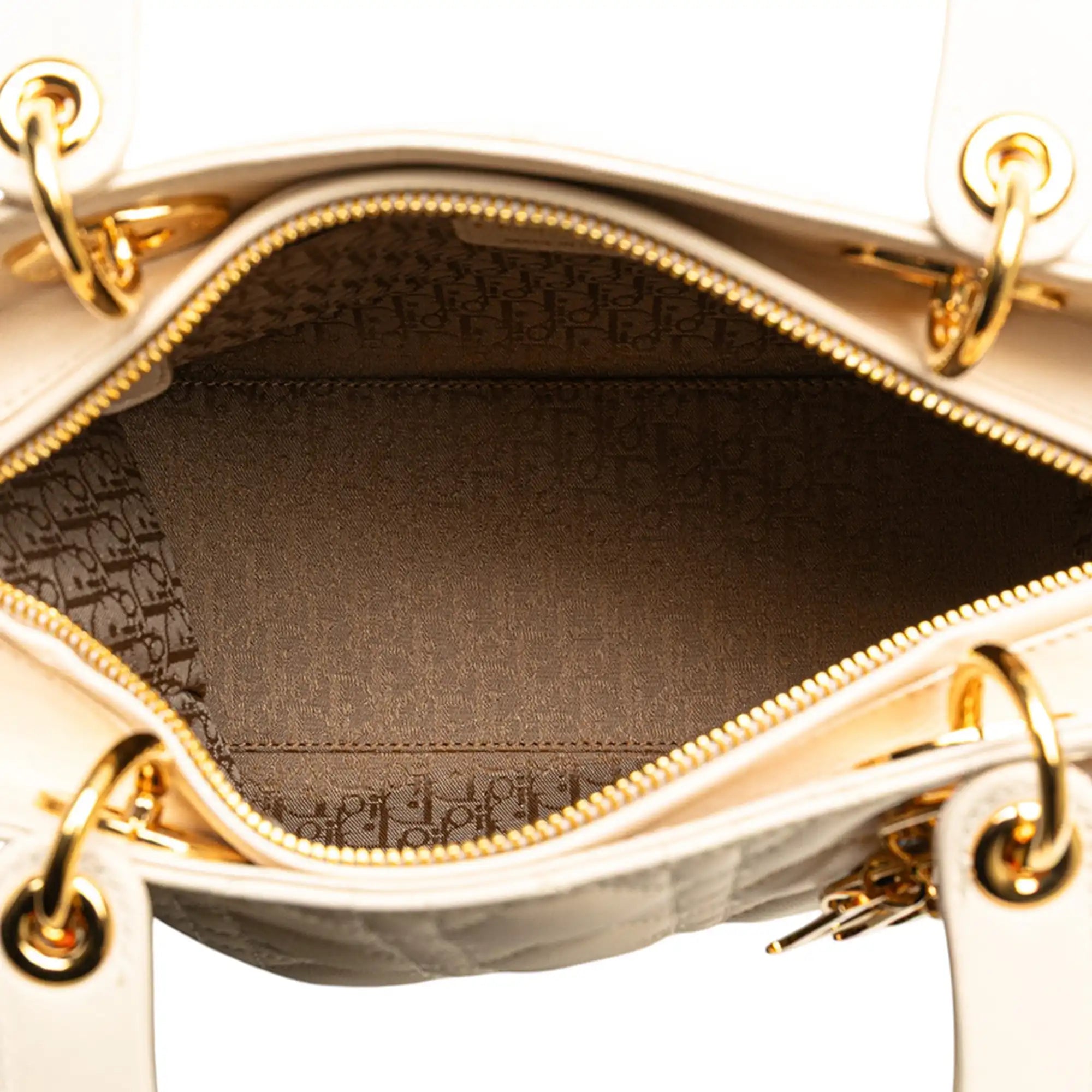 Dior Lady Dior Medium White Cannage Lambskin Gold