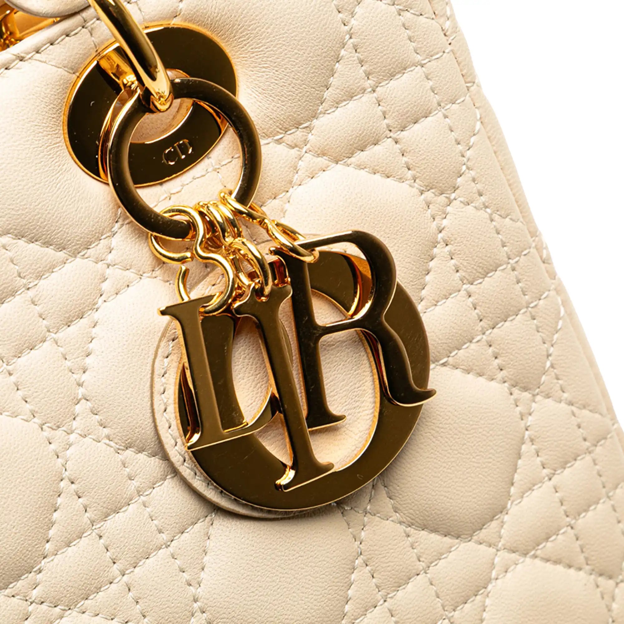 Dior Lady Dior Medium White Cannage Lambskin Gold
