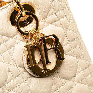 Dior Lady Dior Medium White Cannage Lambskin Gold