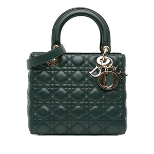 Dior Lady Dior Medium Dark Green Lambskin Gold