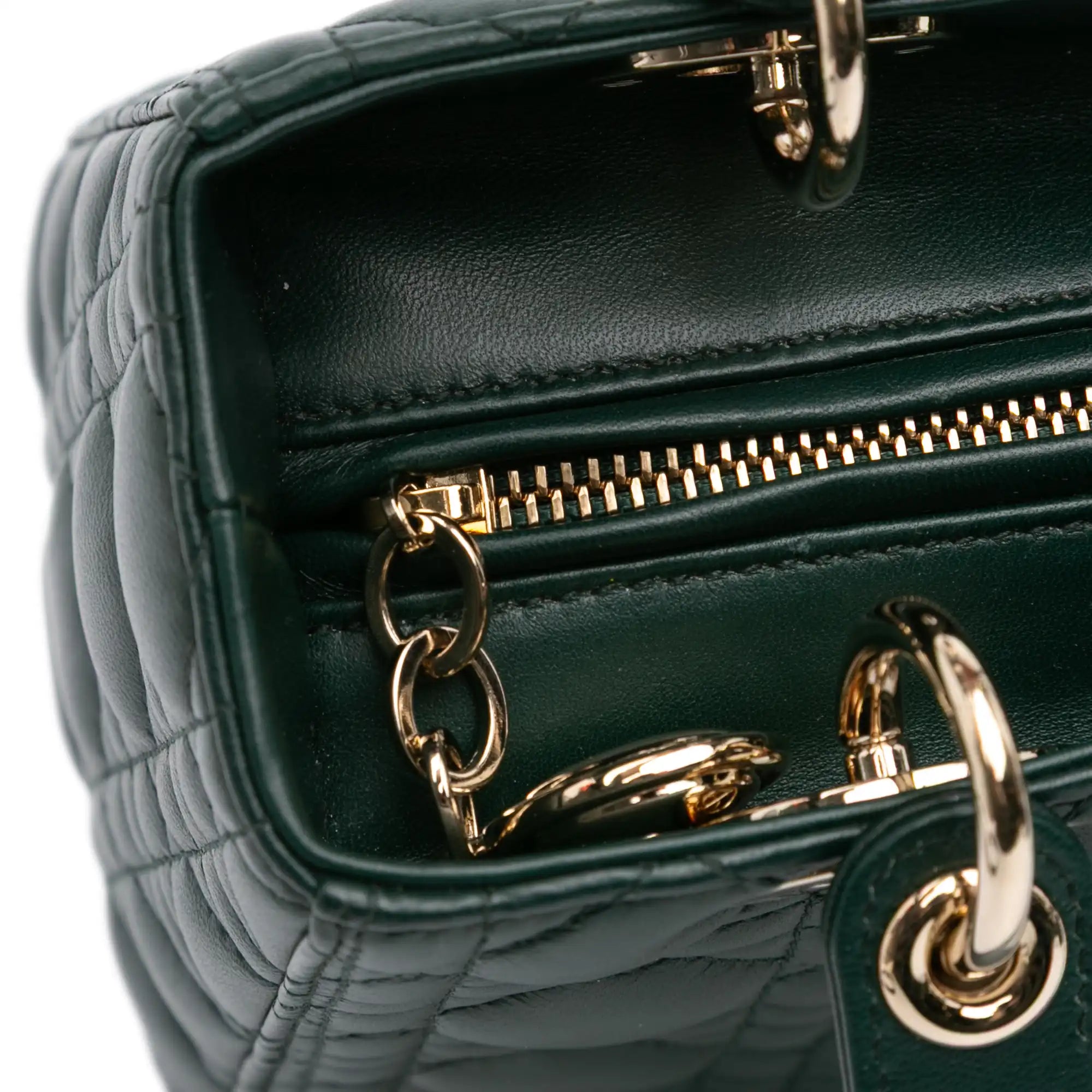 Dior Lady Dior Medium Dark Green Lambskin Gold