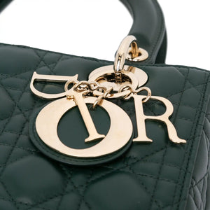 Dior Lady Dior Medium Dark Green Lambskin Gold