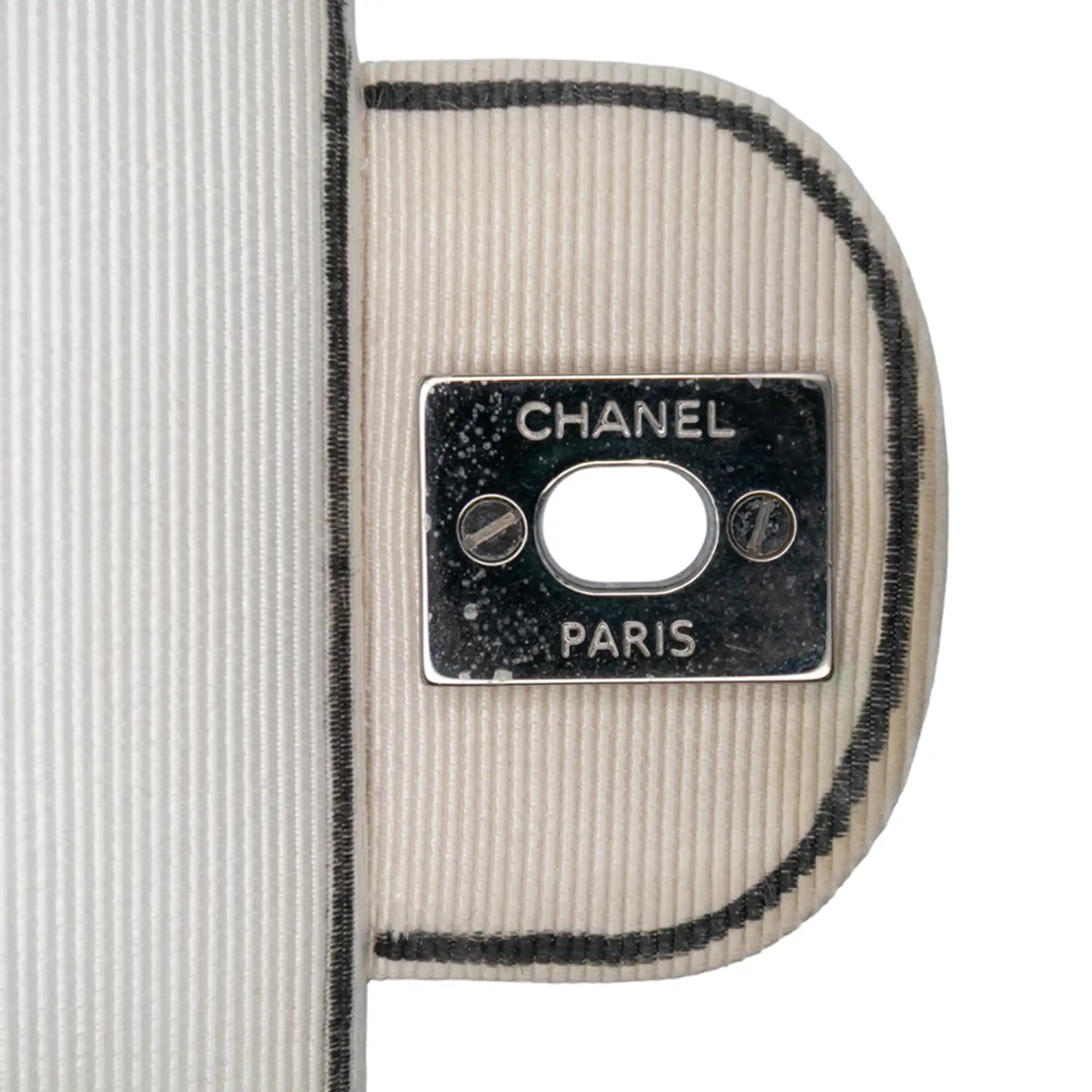 Chanel Classic Double Flap Medium Nylon Printed Grosgrain Nylon Silver