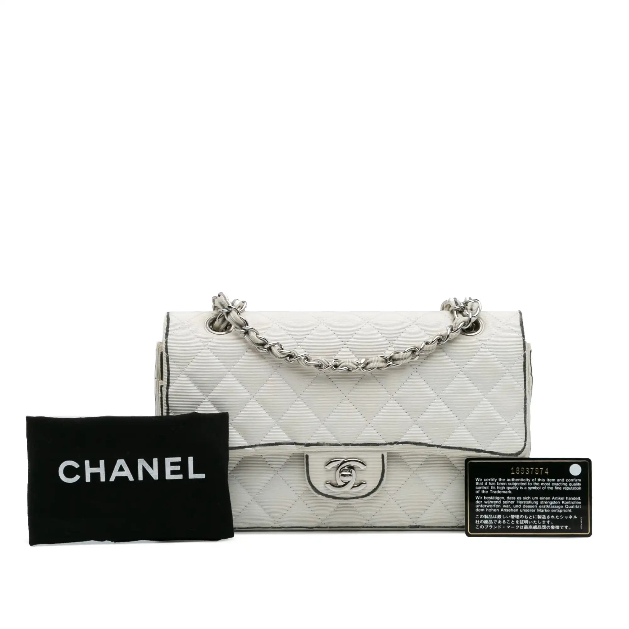 Chanel Classic Double Flap Medium Nylon Printed Grosgrain Nylon Silver