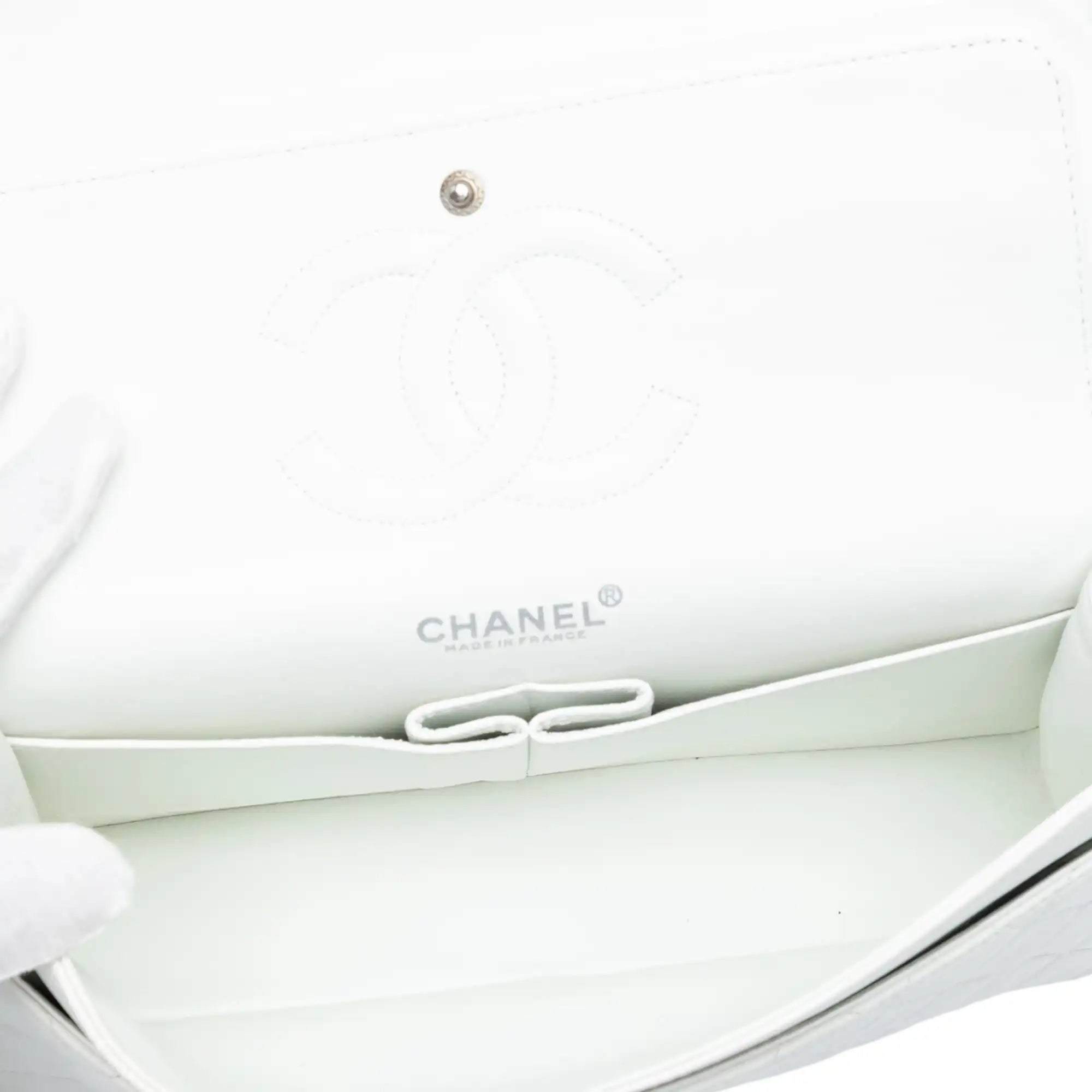 Chanel Classic Double Flap Medium White Lambskin Silver