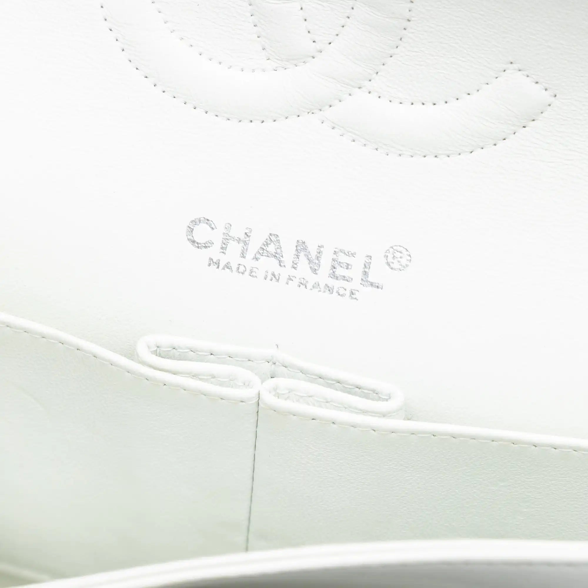 Chanel Classic Double Flap Medium White Lambskin Silver