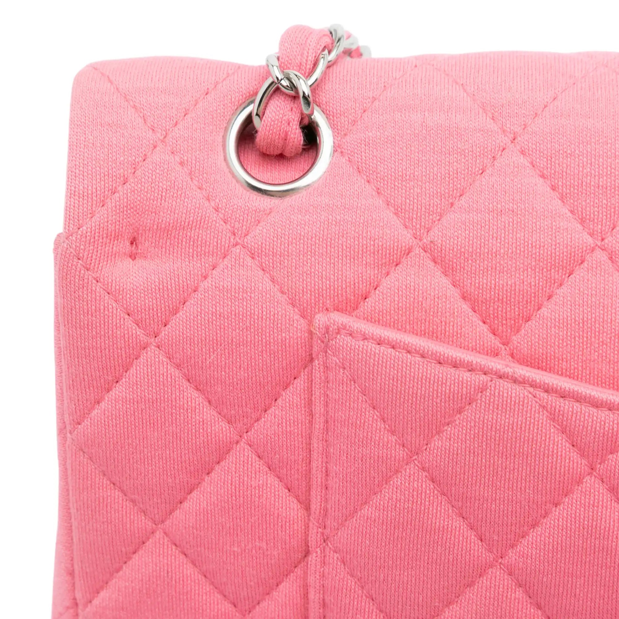 Chanel Classic Double Flap Medium Pink Jersey Silver