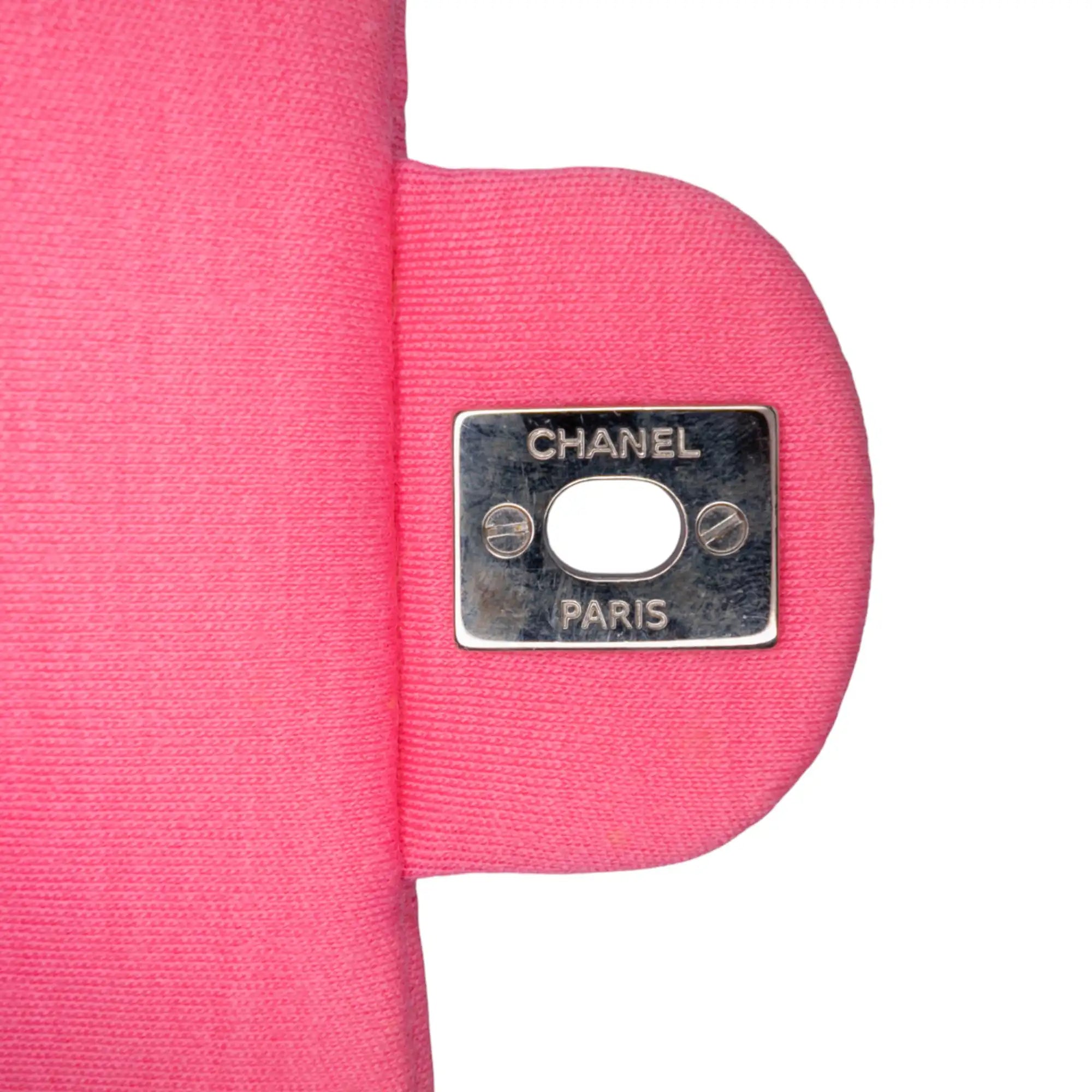 Chanel Classic Double Flap Medium Pink Jersey Silver