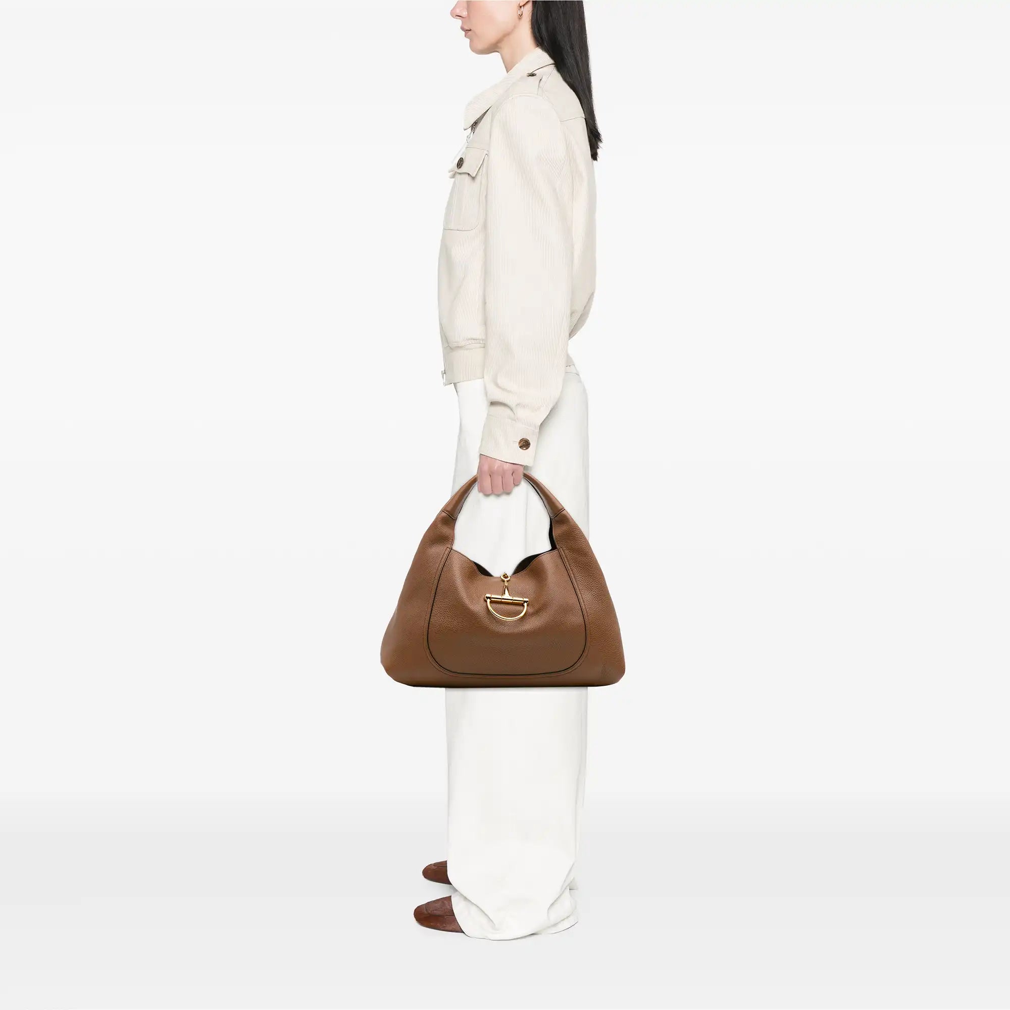 Gucci Softbid Hobo Brown Maxi Grained Calfskin