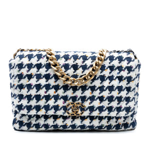 Chanel 19 Flap Bag Maxi Multicolor Houndstooth Tweed Gold