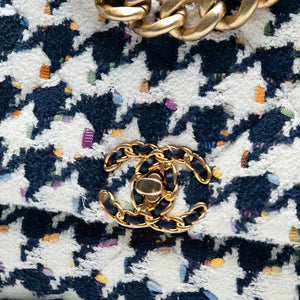 Chanel 19 Flap Bag Maxi Multicolor Houndstooth Tweed Gold
