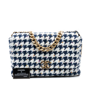 Chanel 19 Flap Bag Maxi Multicolor Houndstooth Tweed Gold
