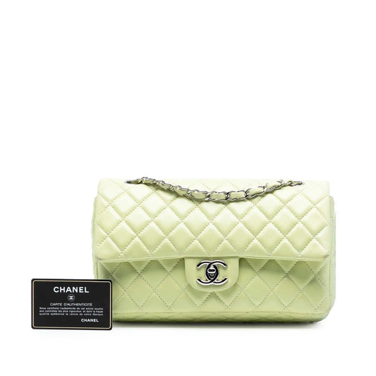 Chanel Classic Double Flap Medium Green Lambskin Silver