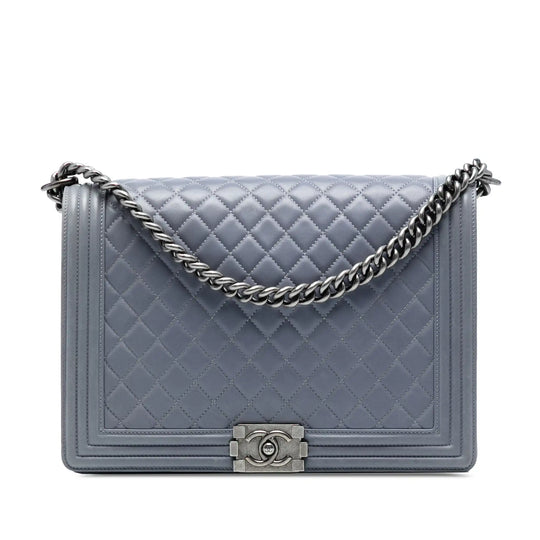 Chanel Boy Flap Large Grey Lambskin Ruthenium