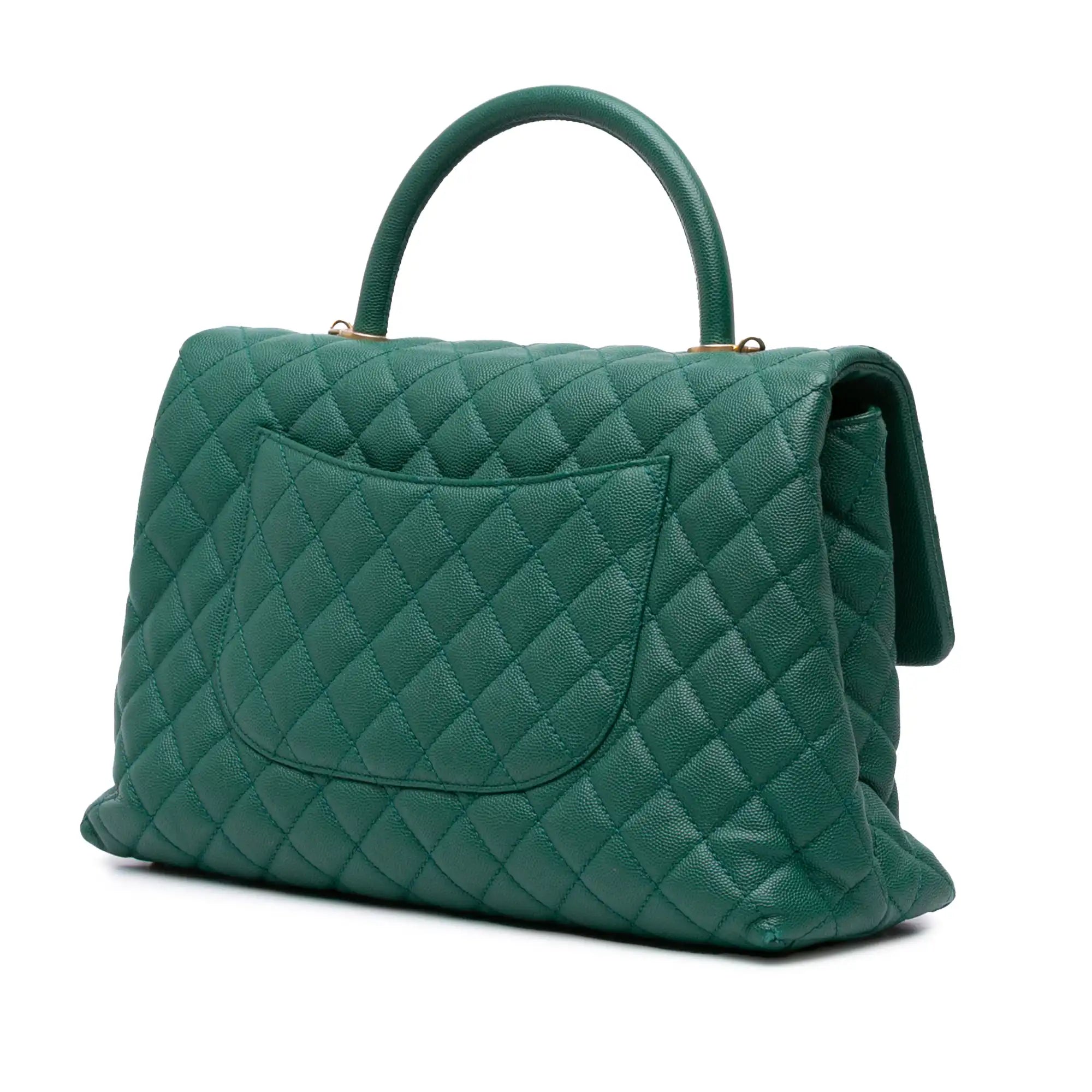 Chanel Coco Handle Flap Bag Medium Green Caviar Aged Gold