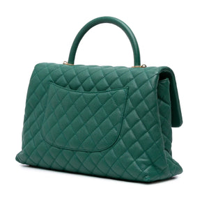 Chanel Coco Handle Flap Bag Medium Green Caviar Aged Gold