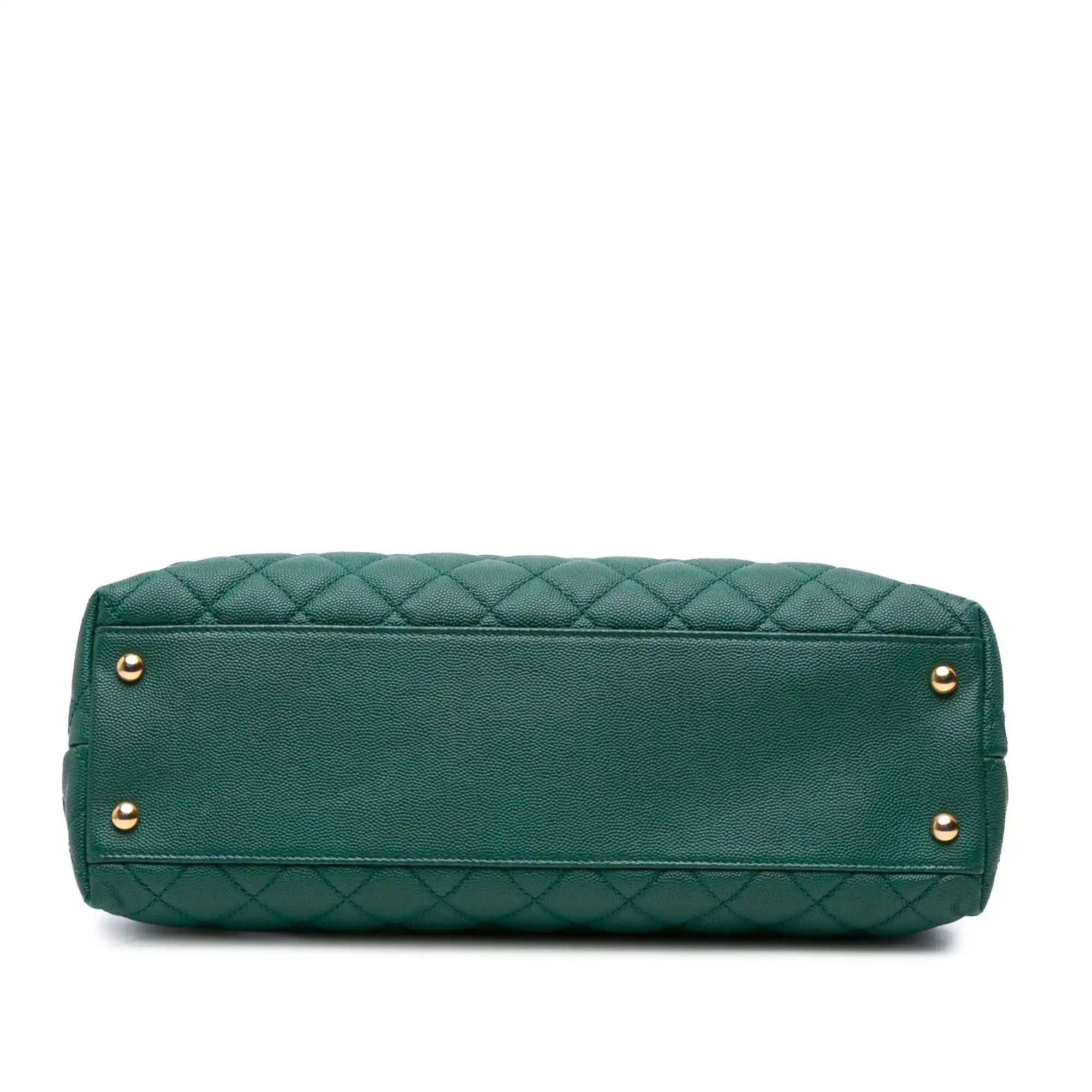 Chanel Coco Handle Flap Bag Medium Green Caviar Aged Gold