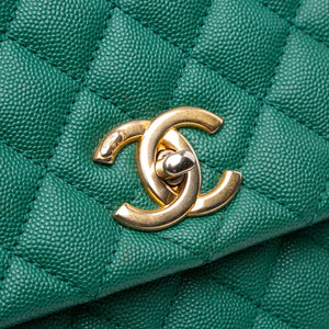 Chanel Coco Handle Flap Bag Medium Green Caviar Aged Gold