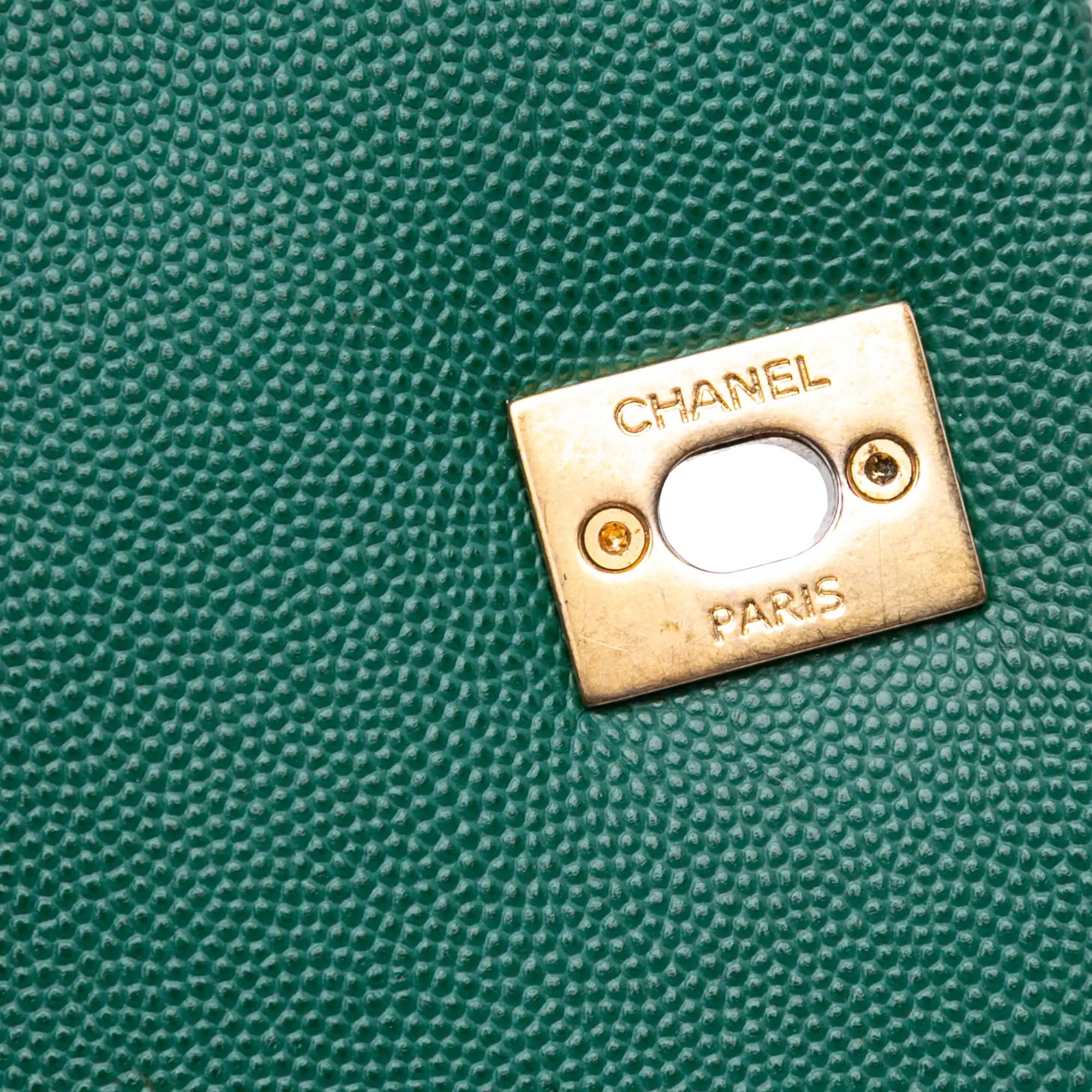 Chanel Coco Handle Flap Bag Medium Green Caviar Aged Gold