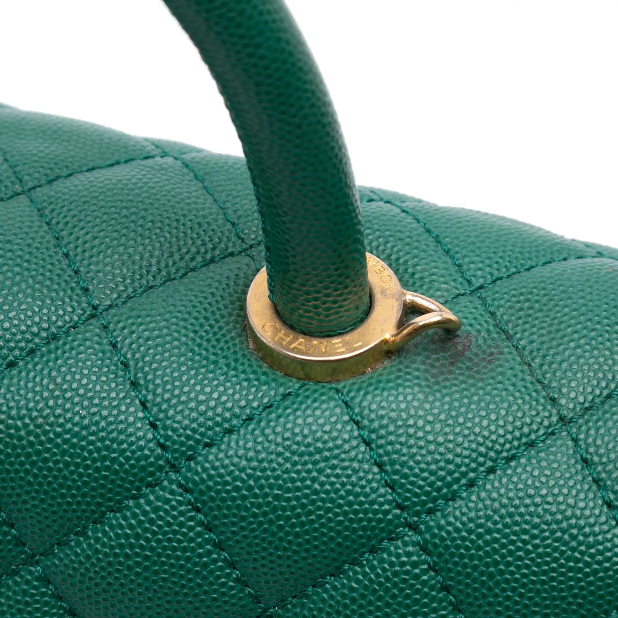 Chanel Coco Handle Flap Bag Medium Green Caviar Aged Gold