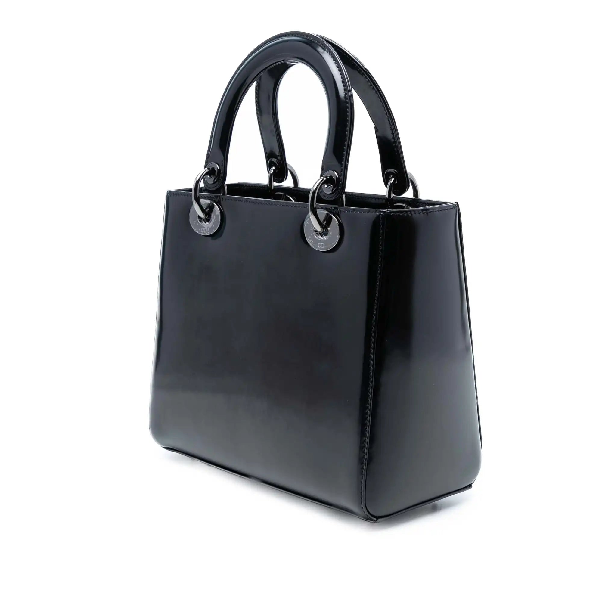 Dior Lady Dior Medium Black Patent Leather Silver