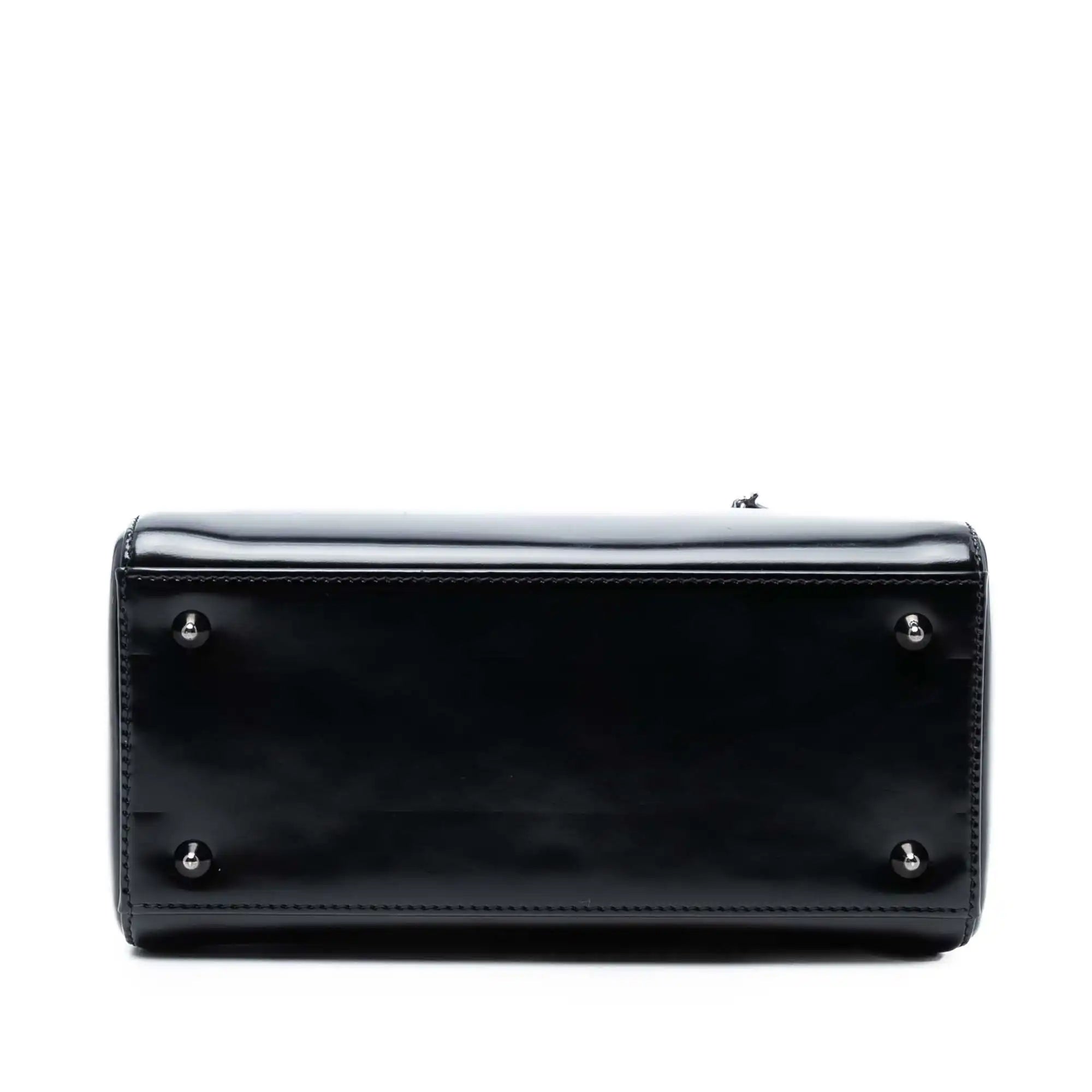 Dior Lady Dior Medium Black Patent Leather Silver