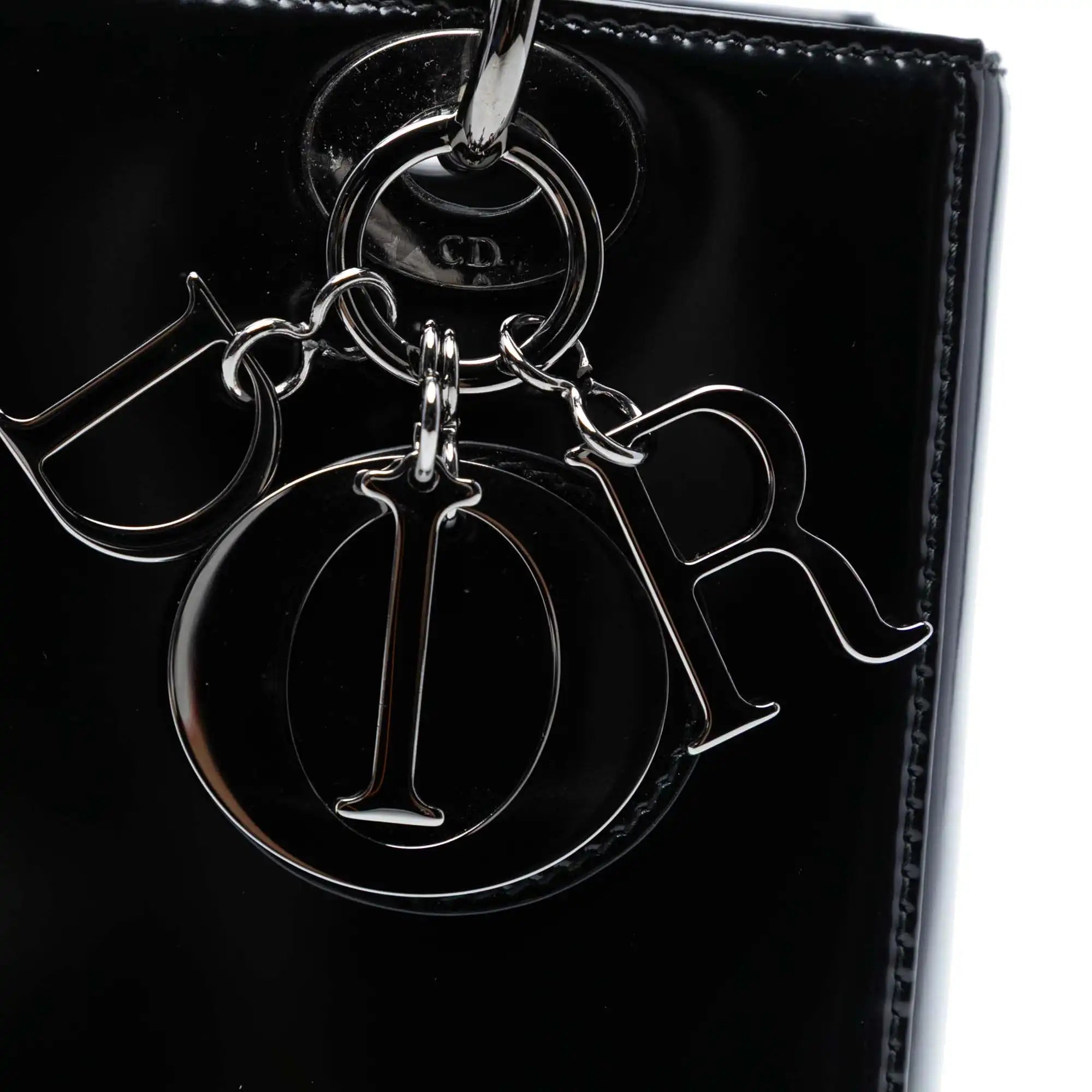 Dior Lady Dior Medium Black Patent Leather Silver