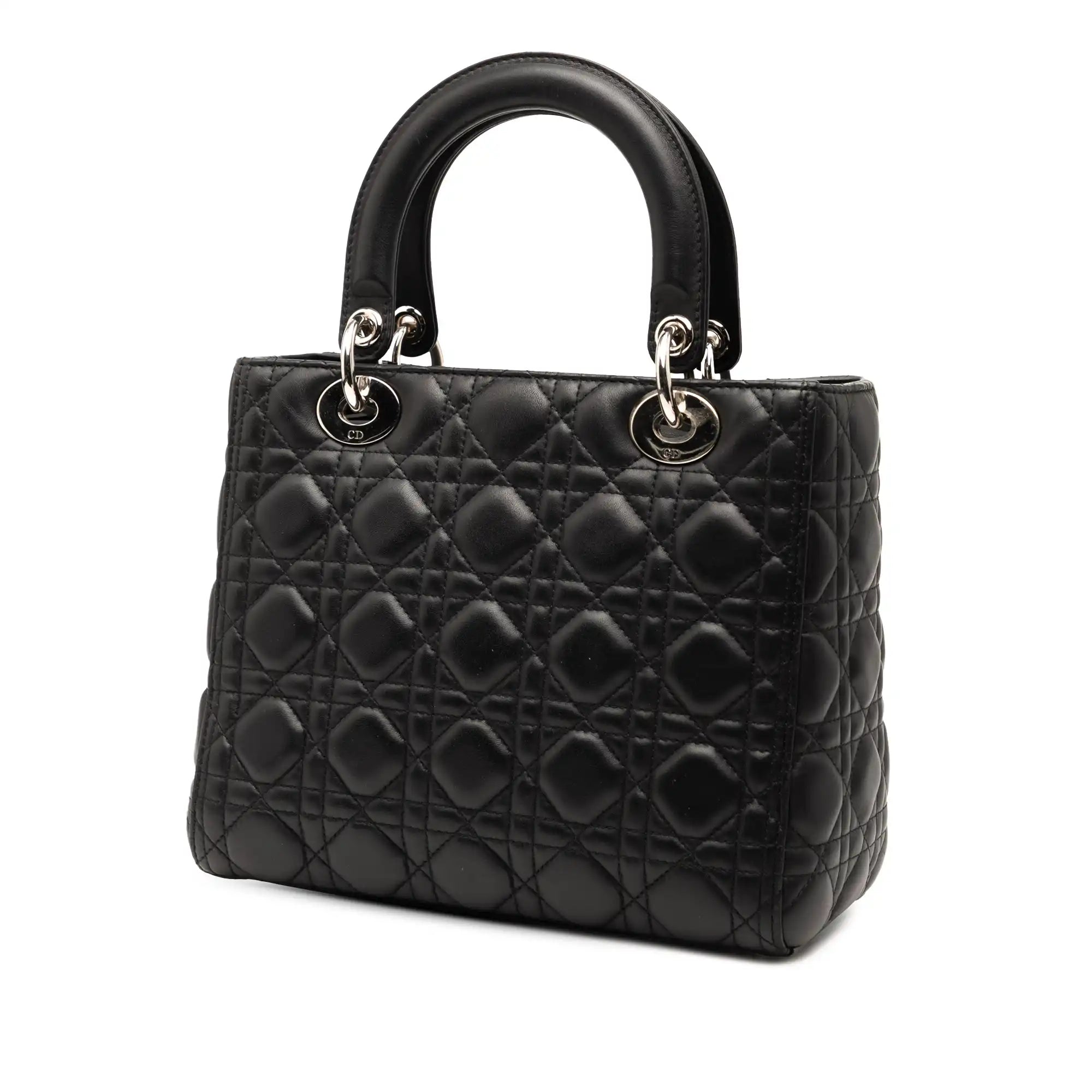 Dior Lady Dior Medium Black Lambskin Silver