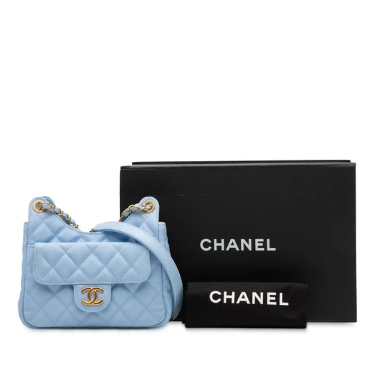 Chanel Wavy CC Hobo Small Blue Caviar Gold