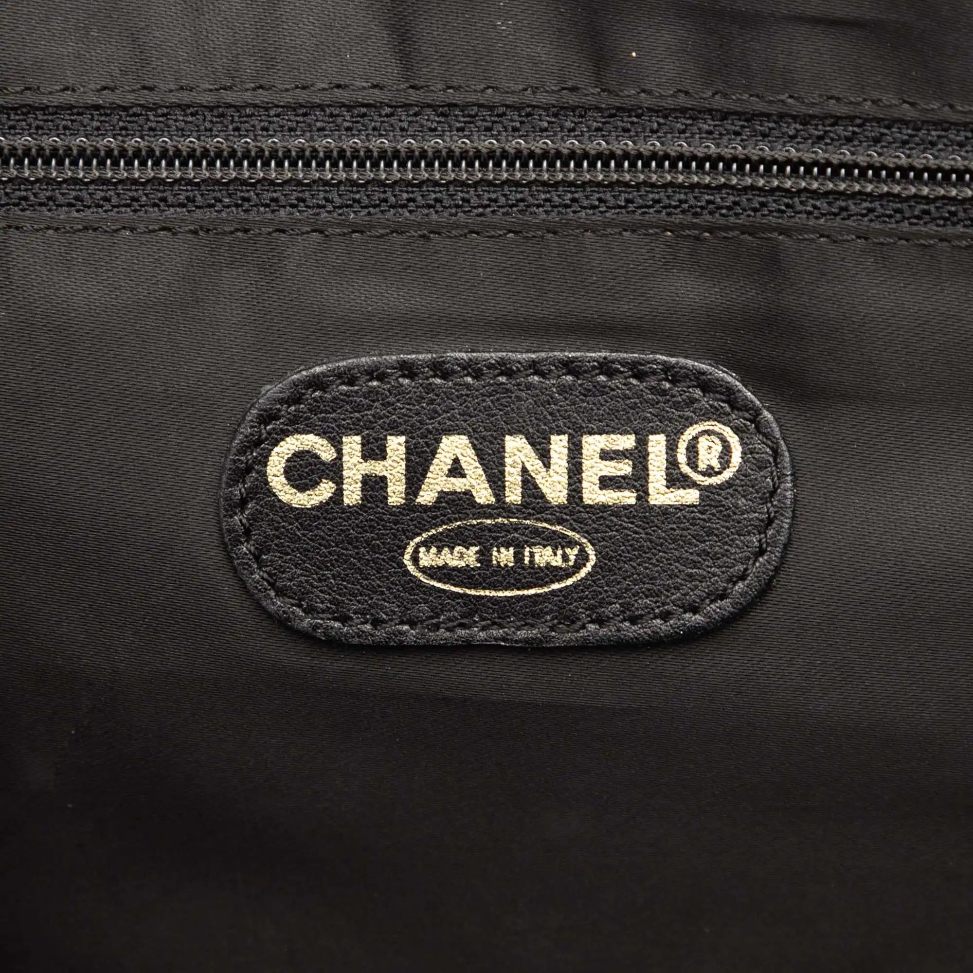 Chanel Logo Chain Tote Black Caviar