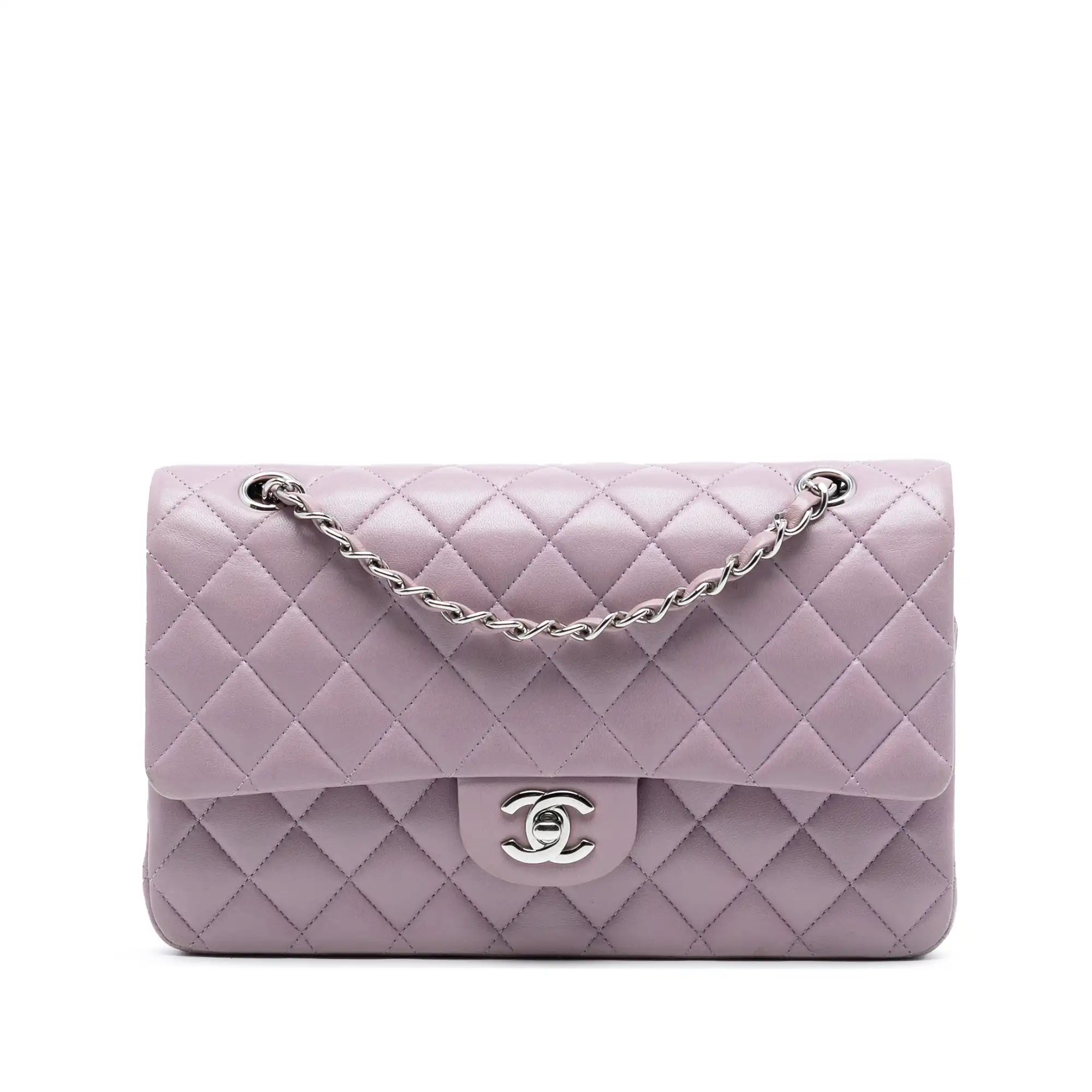 Chanel Classic Double Flap Medium Purple Lambskin Silver