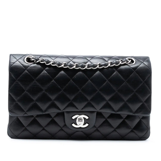 Chanel Classic Double Flap Medium Black Lambskin Silver