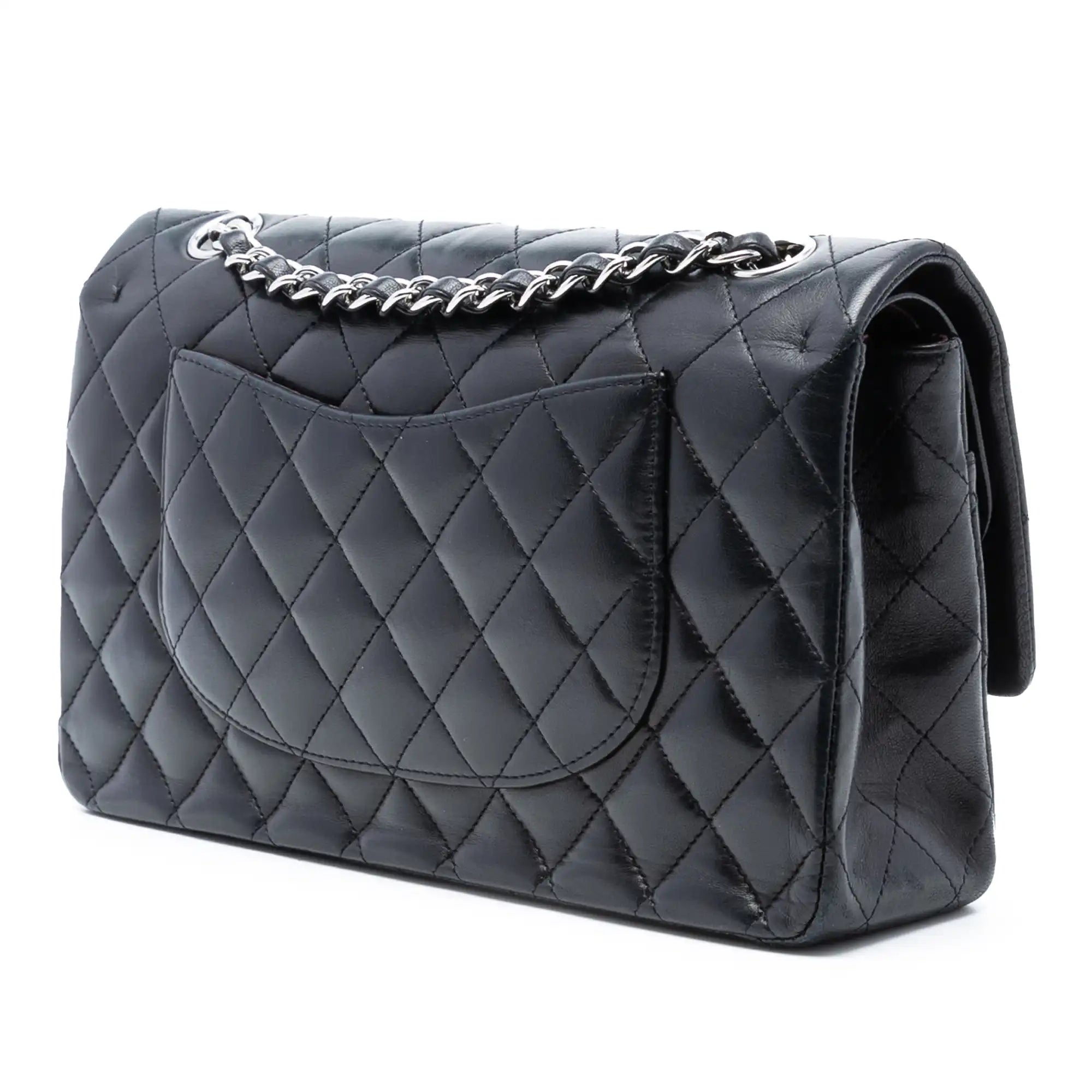 Chanel Classic Double Flap Medium Black Lambskin Silver