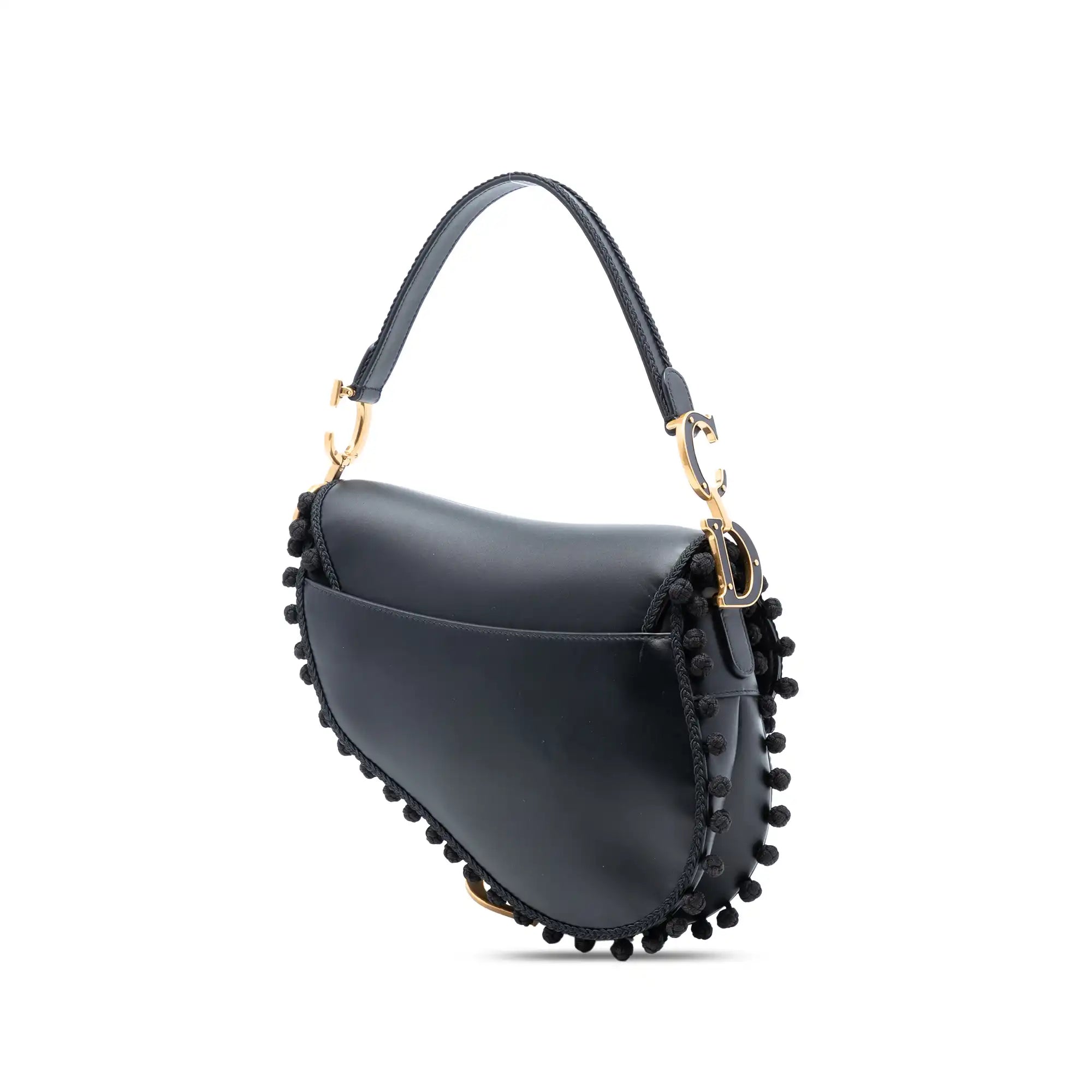 Dior Pom Pom Saddle Bag Medium Black Grained Calfskin
