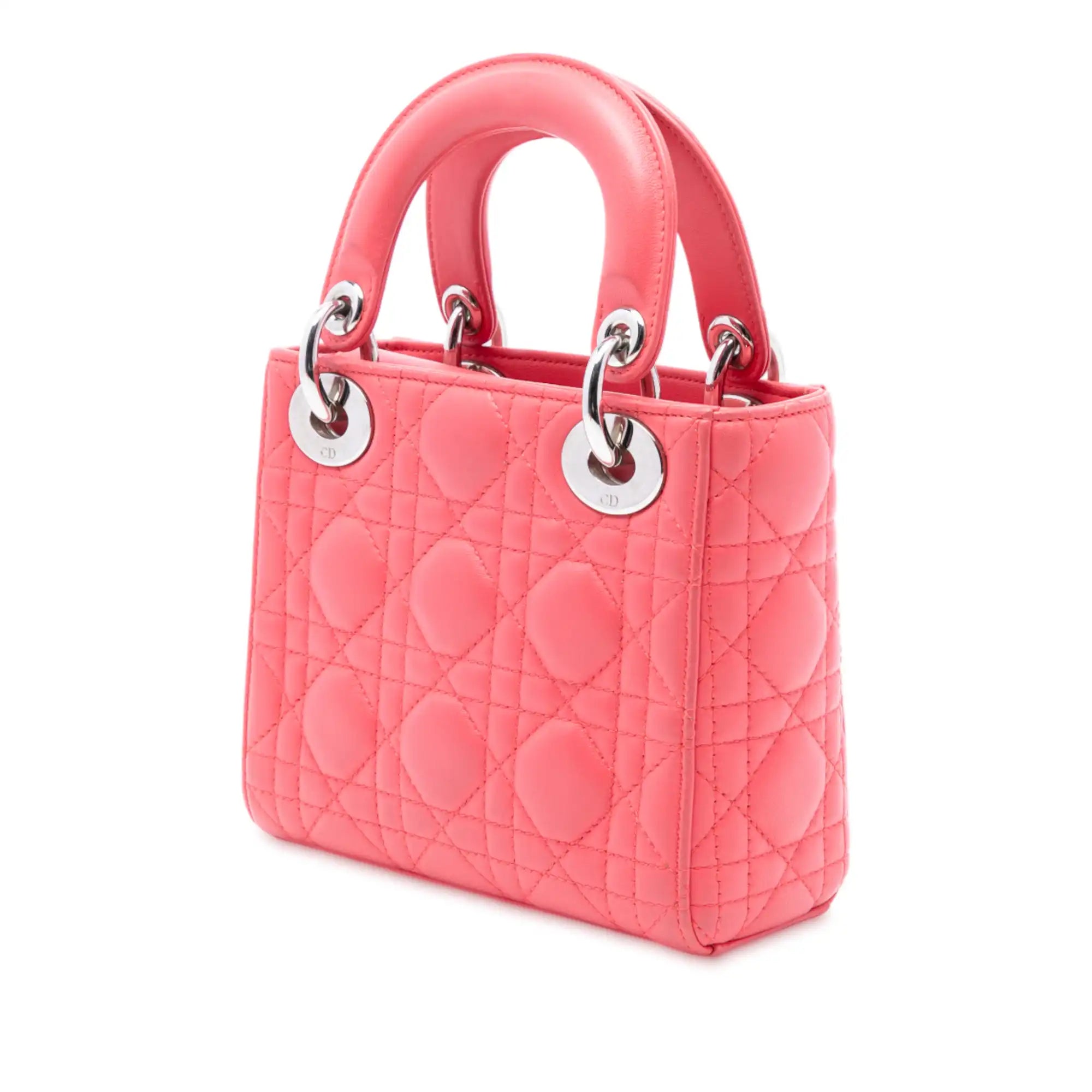 Dior Lady Dior Mini Pink Cannage Lambskin Silver