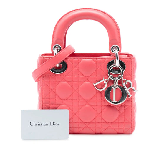 Dior Lady Dior Mini Pink Cannage Lambskin Silver