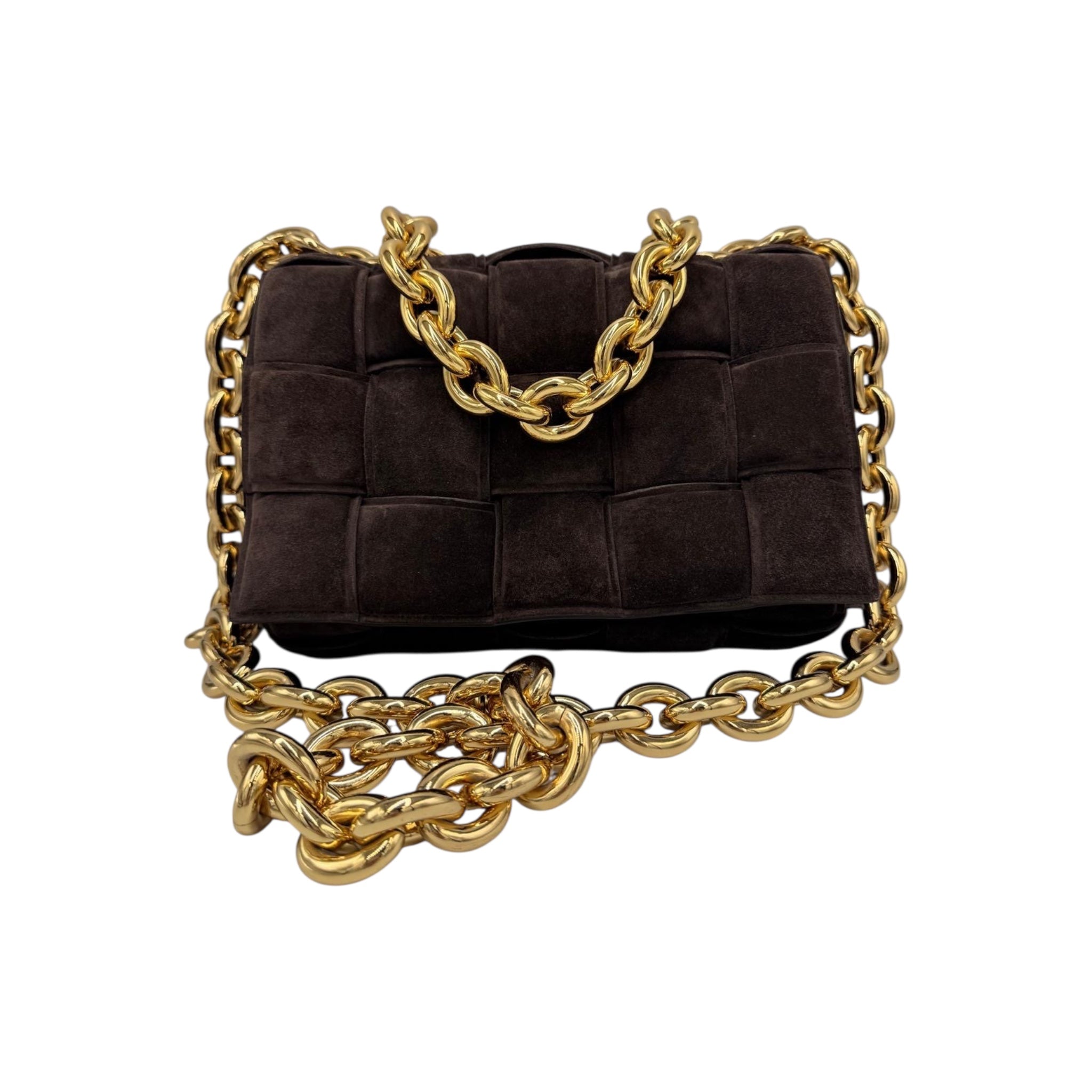 Bottega Veneta Padded Chain Cassette Brown Velvet Gold