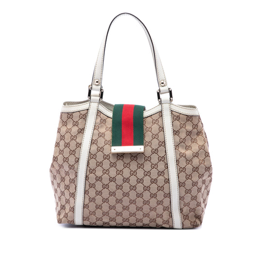 Gucci New Ladies Tote White GG Canvas Calfskin