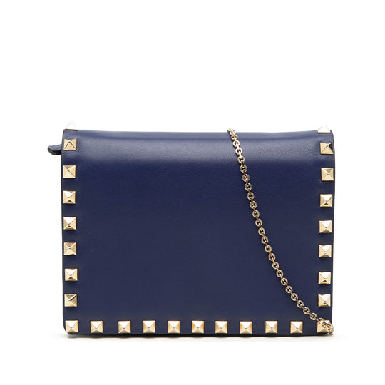 Valentino Rockstud Chain Pouch Blue Calfskin