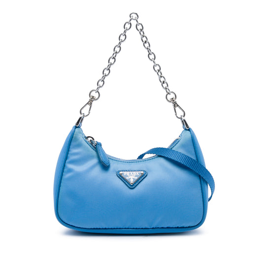 Prada Re Edition 2005 Mini Blue Nylon Saffiano Leather Trimmed