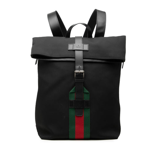 Gucci Techno Web Fold Over Backpack Black Canvas